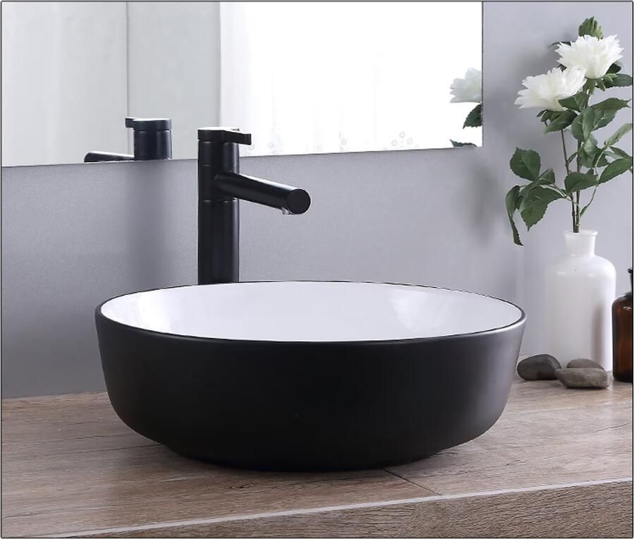 SaniClear Waskom Pura | 42 cm | Keramiek | Vrijstaand | Rond | Wit zwart - Foto 3