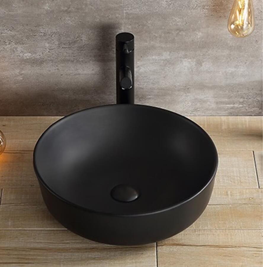 SaniClear Waskom Pura | 42 cm | Keramiek | Vrijstaand | Rond | Wit zwart