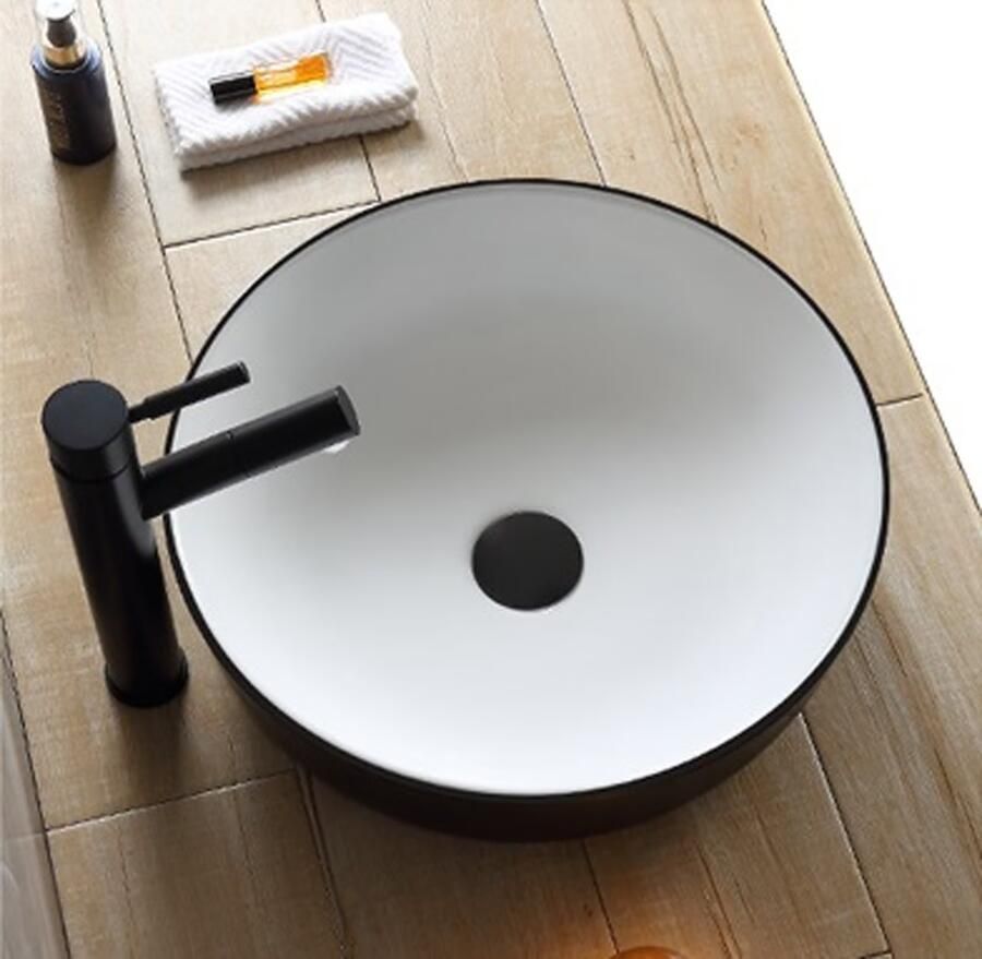 SaniClear Waskom Pura | 42 cm | Keramiek | Vrijstaand | Rond | Wit zwart