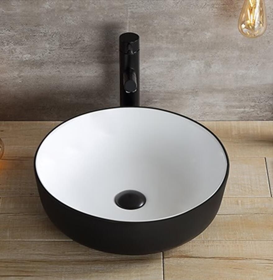 SaniClear Waskom Pura | 42 cm | Keramiek | Vrijstaand | Rond | Wit zwart - Foto 2