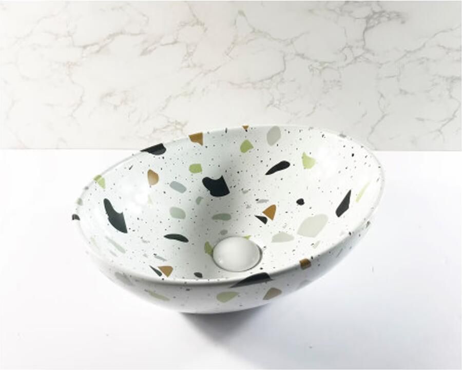 SaniClear Waskom Queen | 40x15x33 cm | Keramiek | Vrijstaand | Ovaal | Terrazo - Foto 2