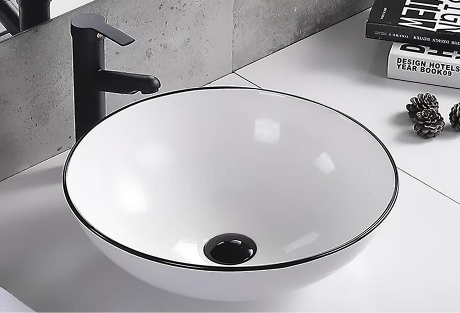 SaniClear Waskom Raja | 40 cm | Keramiek | Vrijstaand | Rond | Wit Mat zwart - Foto 2