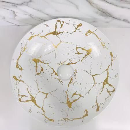 SaniClear Waskom Raja | 40 cm | Keramiek | Vrijstaand | Rond | Wit met goud - Foto 2