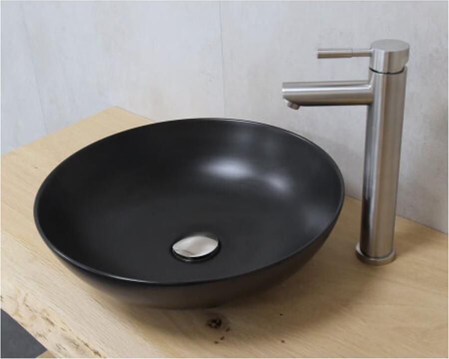 SaniClear Waskom Raja | 40 cm | Keramiek | Vrijstaand | Rond | Zwart mat - Foto 2