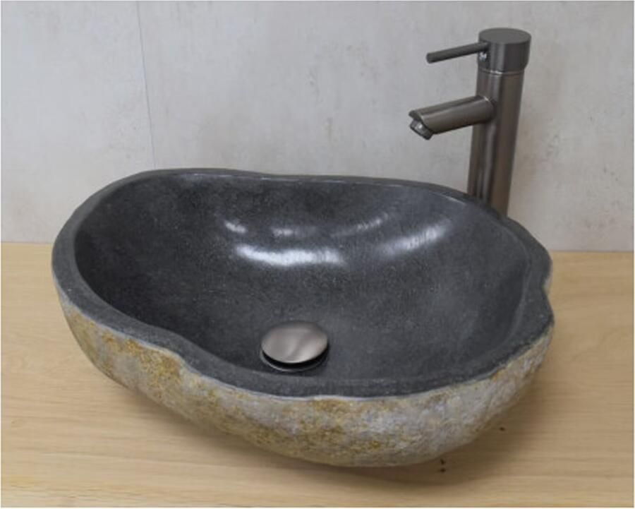 SaniClear Waskom Rivierstenen | 35-45 cm bij 12-15 cm | Natuursteen | Vrijstaand | Organisch | Grijs