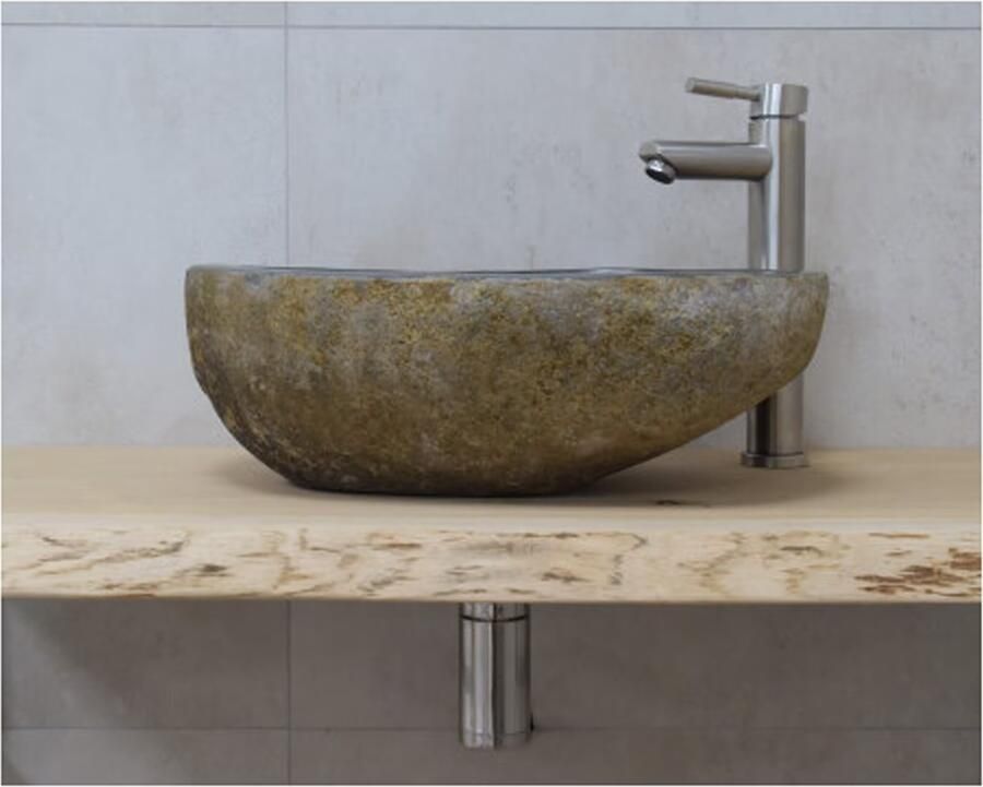 SaniClear Waskom Rivierstenen | 35-45 cm bij 12-15 cm | Natuursteen | Vrijstaand | Organisch | Grijs - Foto 2