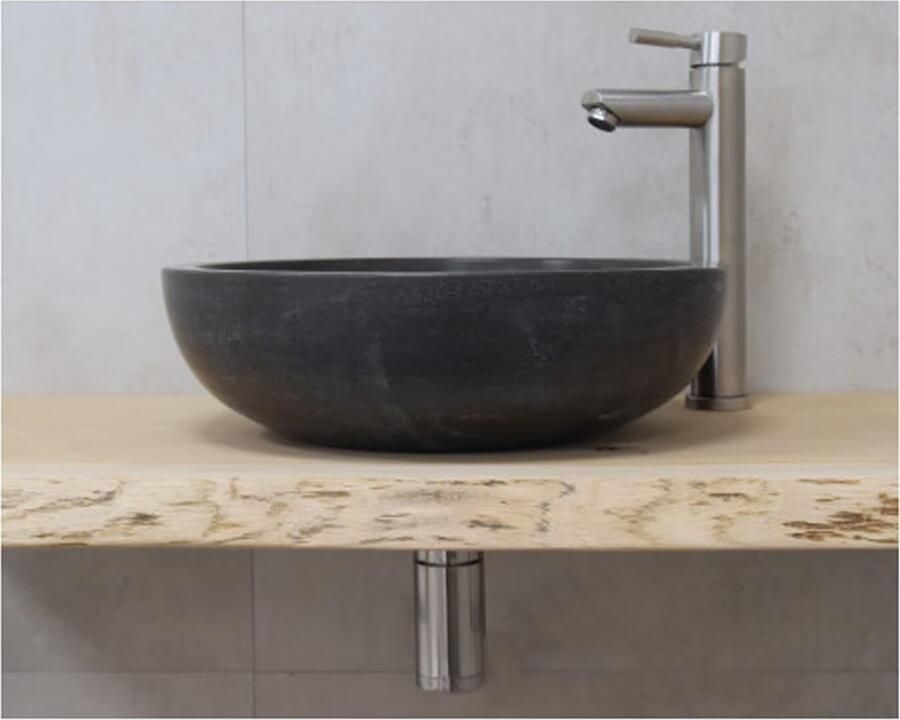 SaniClear Waskom Round | 40 cm | Natuursteen | Vrijstaand | Rond | Grijs - Foto 2