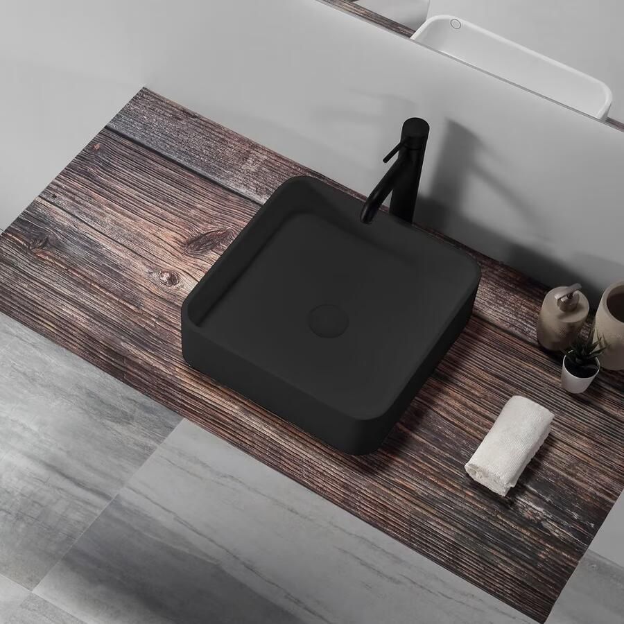 SaniClear Waskom Volcan | Solid surface | Vierkant | Mat zwart - Foto 3