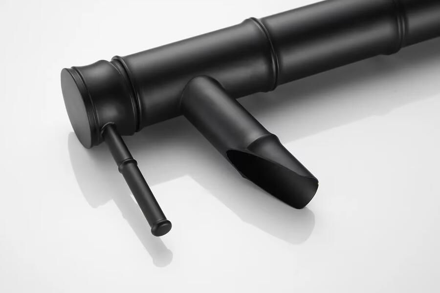 SaniClear Wastafelkraan Bamboo | Opbouw | Koudwater kraan | Hoog model | Waterval uitloop | Zwart - Foto 2