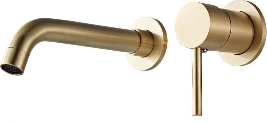 SaniClear Wastafelkraan Brass | Inbouw | Mengkraan | Incl.Inbouwdeel | Rond | Geborsteld Messing mat goud - Foto 3