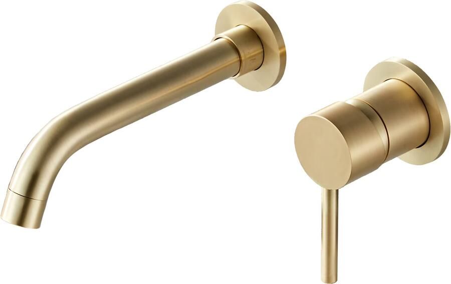 SaniClear Wastafelkraan Brass | Inbouw | Mengkraan | Incl.Inbouwdeel | Rond | Geborsteld Messing mat goud - Foto 2