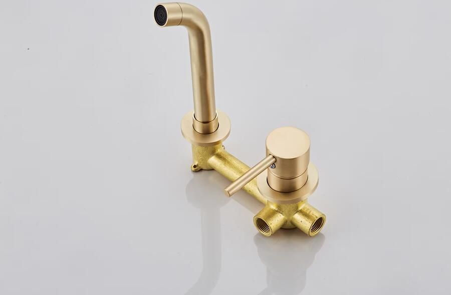 SaniClear Wastafelkraan Brass | Inbouw | Mengkraan | Incl.Inbouwdeel | Rond | Geborsteld Messing mat goud