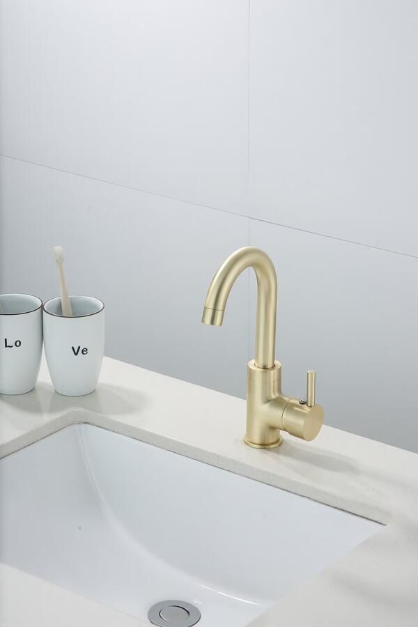 SaniClear Wastafelkraan Brass | Opbouw | Draaibare uitloop | Mengkraan | Standaard model | 1-hendel | Rond | Geborsteld messing