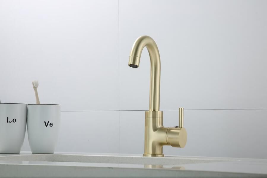 SaniClear Wastafelkraan Brass | Opbouw | Draaibare uitloop | Mengkraan | Standaard model | 1-hendel | Rond | Geborsteld messing - Foto 2