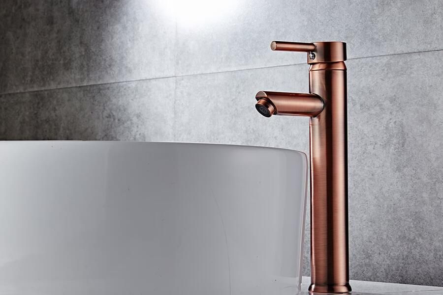 SaniClear Wastafelkraan Copper | Opbouw | Mengkraan | Hoog model | 1-hendel | Rond | Geborsteld koper - Foto 3