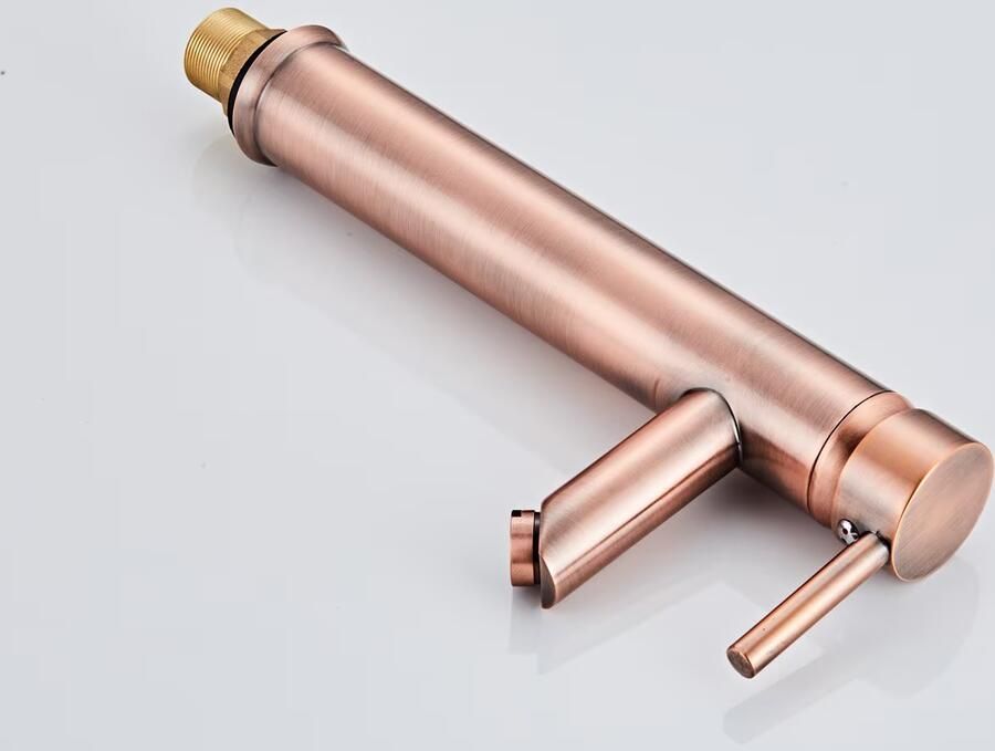 SaniClear Wastafelkraan Copper | Opbouw | Mengkraan | Hoog model | 1-hendel | Rond | Geborsteld koper
