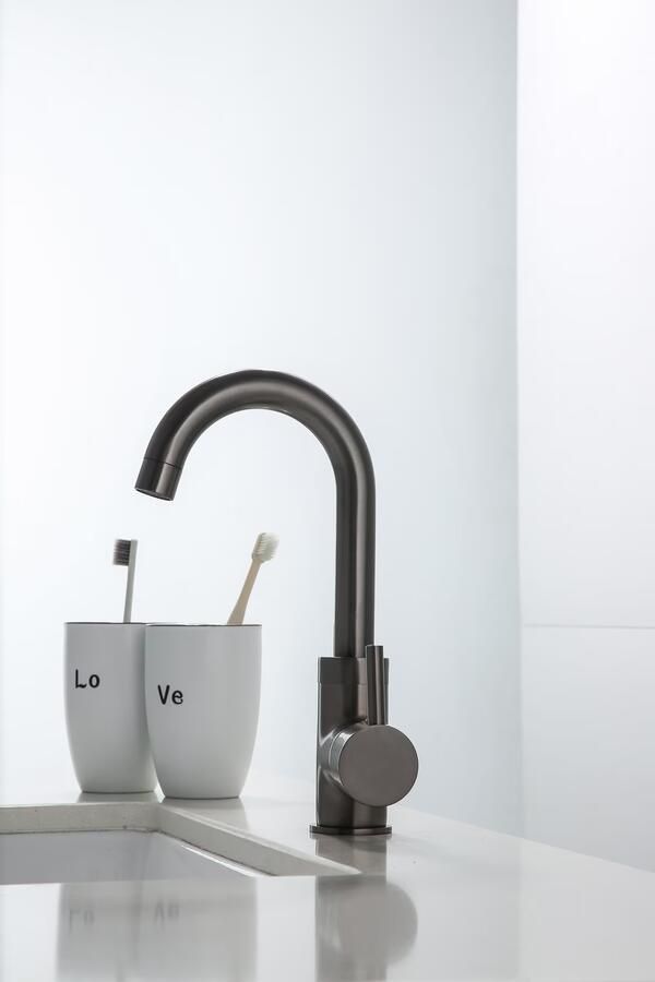 SaniClear Wastafelkraan Iron | Opbouw | Draaibare uitloop | Mengkraan | Hoog model | 1-hendel | Rond | Verouderd ijzer Gunmetal - Foto 3
