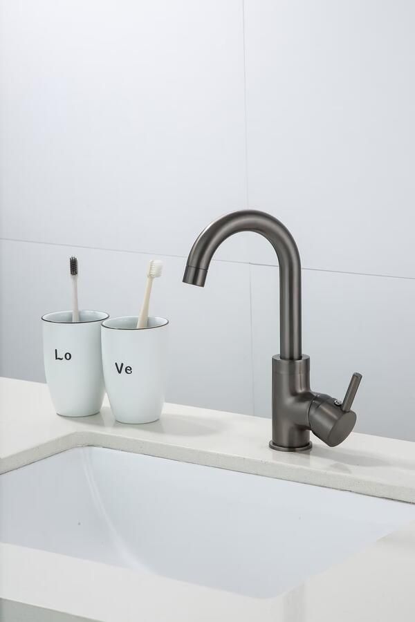 SaniClear Wastafelkraan Iron | Opbouw | Draaibare uitloop | Mengkraan | Hoog model | 1-hendel | Rond | Verouderd ijzer Gunmetal - Foto 2