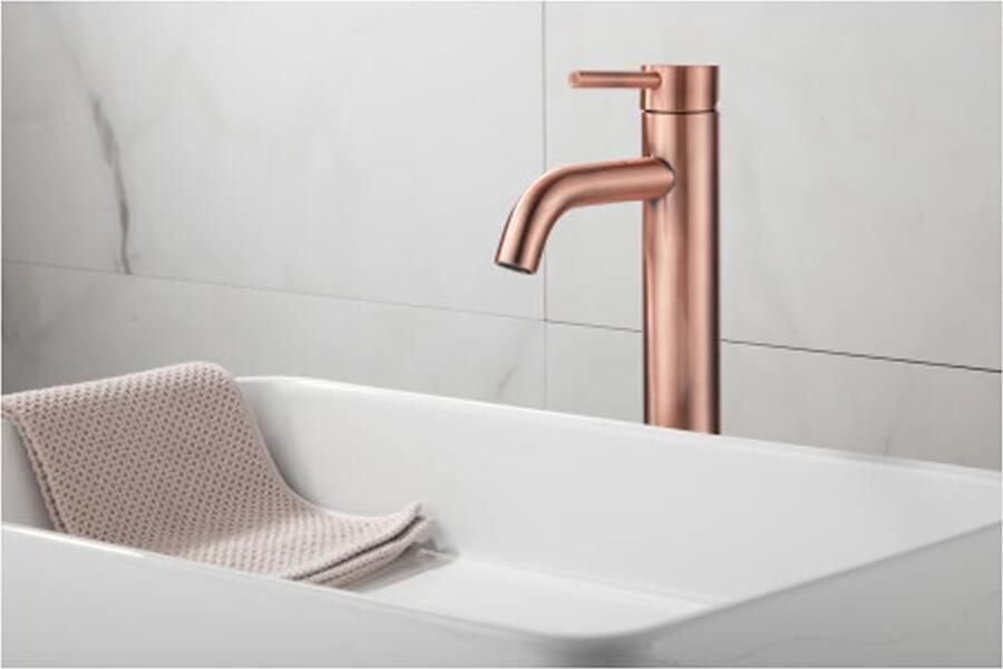 SaniClear Wastafelkraan Plus | Opbouw | Mengkraan | Hoog model | 1-hendel | Rond | geborsteld koper - Foto 3