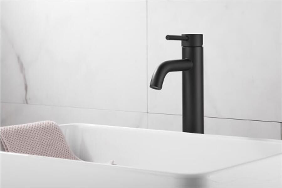 SaniClear Wastafelkraan Plus | Opbouw | Mengkraan | Hoog model | 1-hendel | Rond | Mat zwart