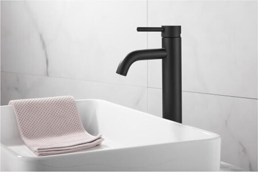 SaniClear Wastafelkraan Plus | Opbouw | Mengkraan | Hoog model | 1-hendel | Rond | Mat zwart - Foto 2
