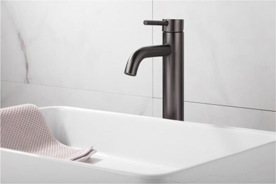 SaniClear Wastafelkraan Plus | Opbouw | Mengkraan | Hoog model | 1-hendel | Rond | Verouderd ijzer gunmetal
