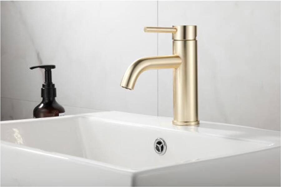 SaniClear Wastafelkraan Plus | Opbouw | Mengkraan | Standaard model | 1-hendel | Rond | Geborsteld messing mat goud - Foto 2