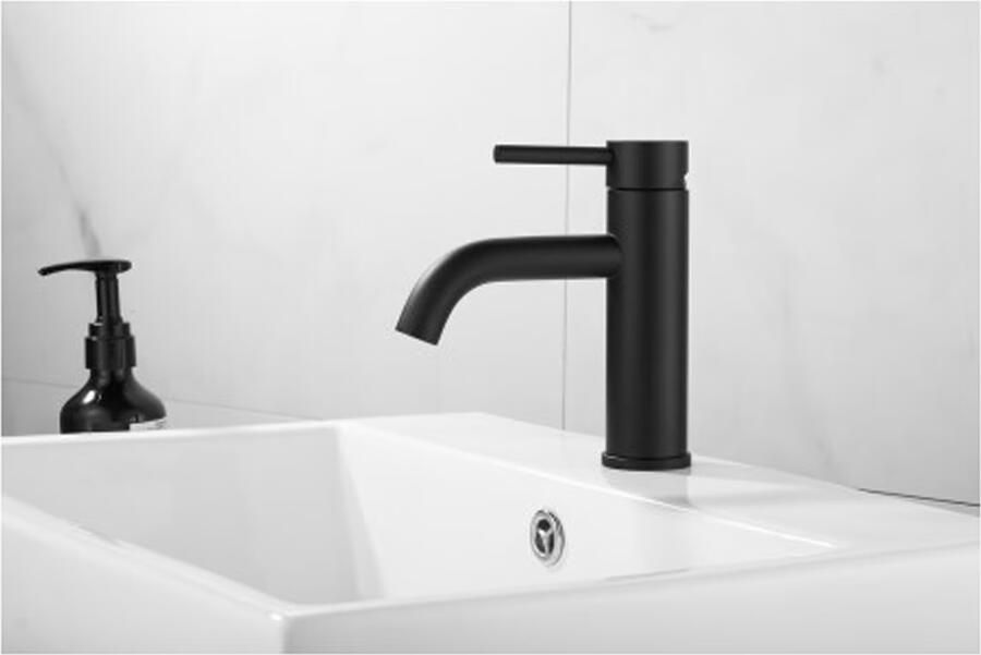 SaniClear Wastafelkraan Plus | Opbouw | Mengkraan | Standaard model | 1-hendel | Rond | Mat zwart