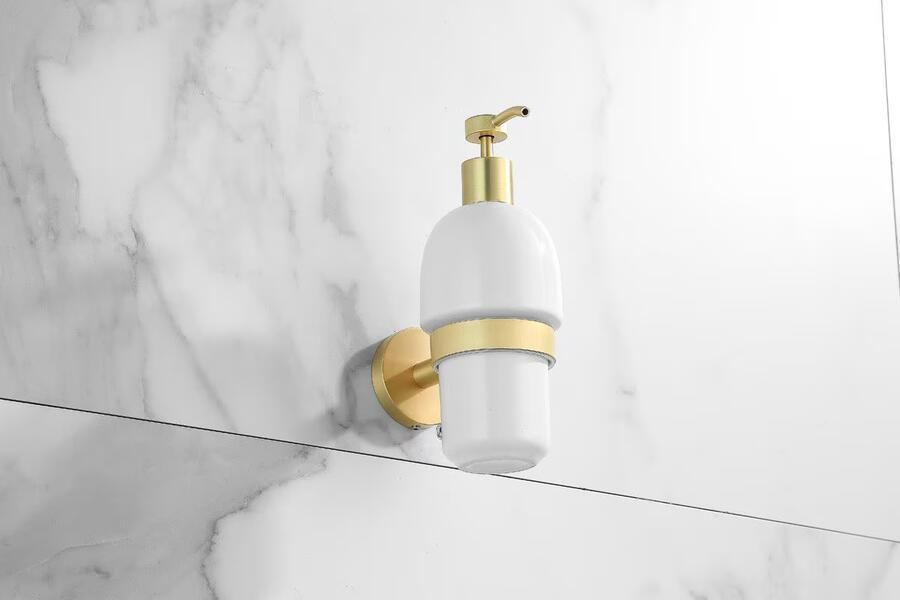 SaniClear Zeepdispenser Brass | Wandmontage | Messing | Rond | Geborsteld messing Mat goud