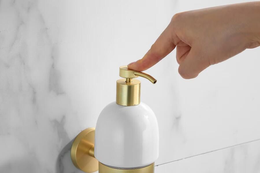 SaniClear Zeepdispenser Brass | Wandmontage | Messing | Rond | Geborsteld messing Mat goud - Foto 3