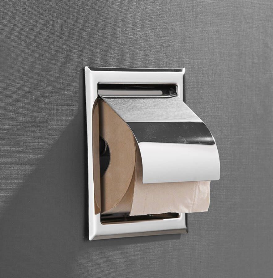 SaniClear Toiletrolhouder Shine | Inbouw | Met klep | Messing | Vierkant | Chroom