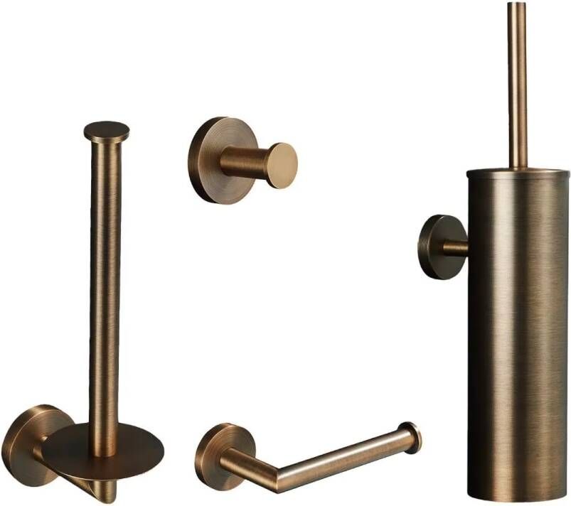 SaniClear Toilet accesoire set Antique | Wandmontage | 4-delig | Messing | Rond | Verouderd messing