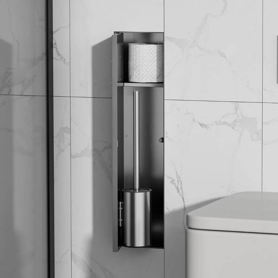 SaniClear Toiletborstelset Hide | Inbouw | Met rolhouder | Betegelbaar | RVS