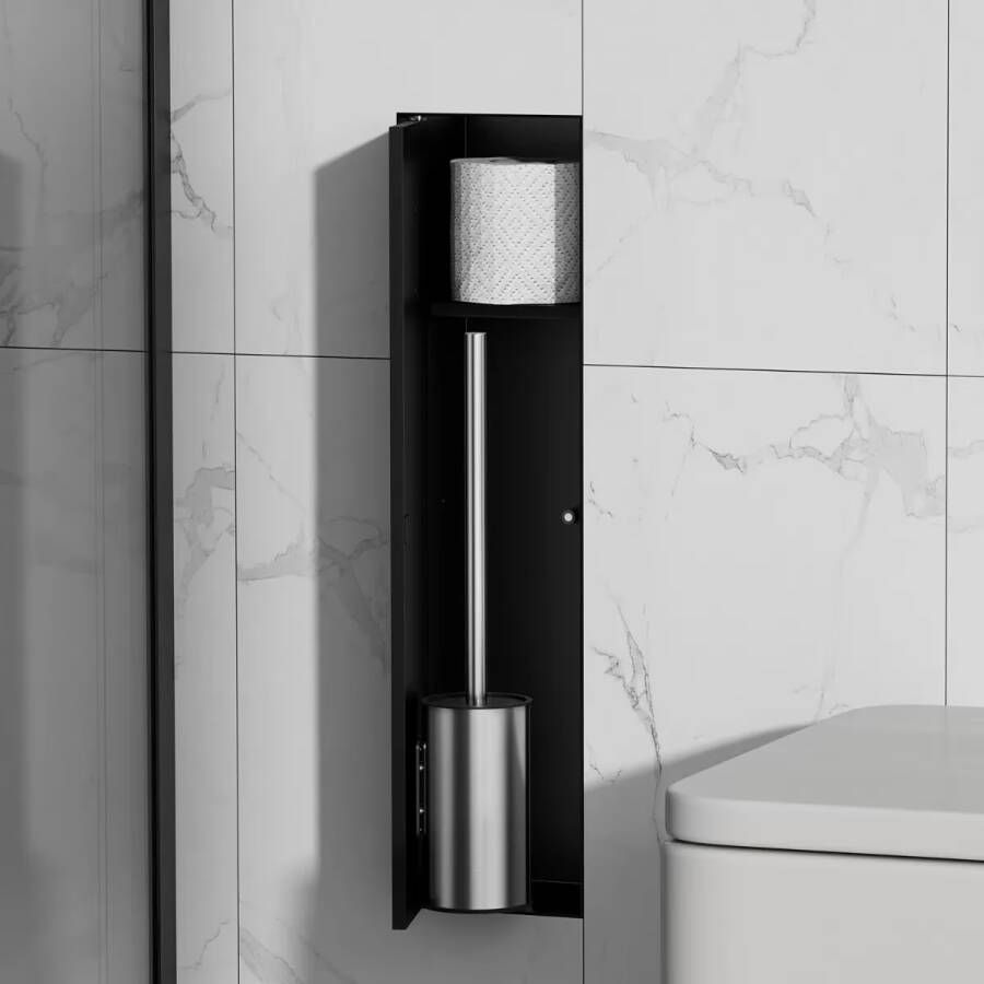 SaniClear Toiletborstelset Hide | Inbouw | Met rolhouder | Mat zwart