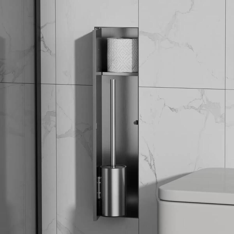 SaniClear Toiletborstelset Hide | Inbouw | Met rolhouder | RVS
