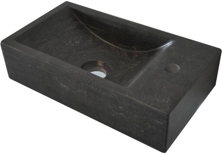 Sanisupply Recto mini fontein natuursteen 36x18x10 cm rechts zwart