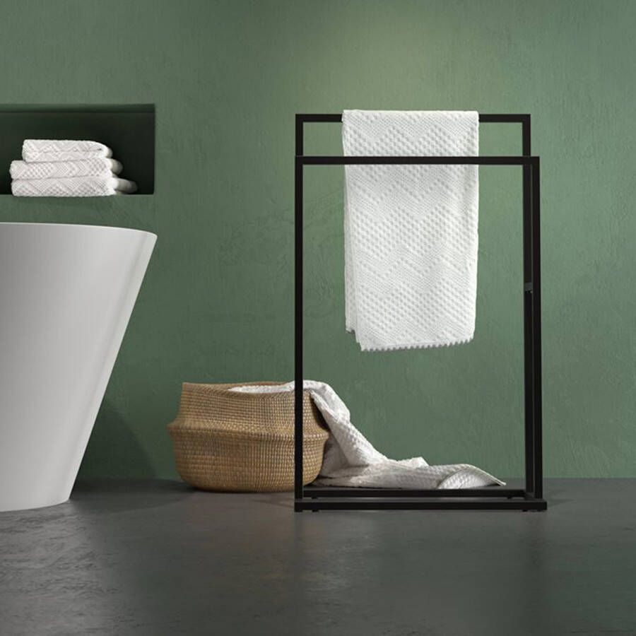 Sealskin Handdoek rek Carre | Vrijstaand | 48 cm | Dubbel | Zwart mat
