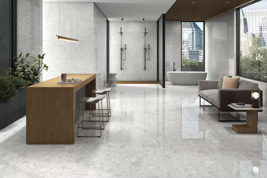 STN Cerámica Inlay Vloer- en wandtegel | 60x120 cm | Gerectificeerd | Terrazzo | Gepolijst Wit