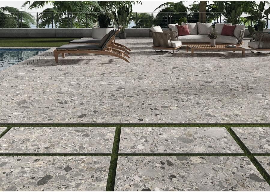 STN Cerámica Inlay Vloer- en wandtegel | 60x120 cm | Gerectificeerd | Terrazzo | Mat Grijs - Foto 2