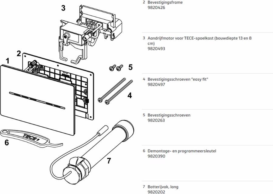 Tece Elektronische Bedieningsplaat Solid | Touch free | 6v Batterij | RVS | Wit glans