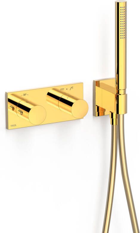 Tres Douchekraan B-System | Inbouw | Thermostaatkraan | Excl.Inbouwdeel | 2-weg | Rechthoek | 24k Goud glans - Foto 2
