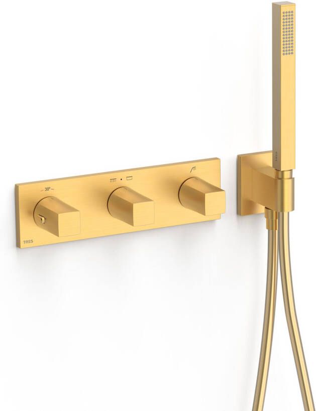 Tres Douchekraan B-System | Inbouw | Thermostaatkraan | Excl.Inbouwdeel | 3-weg | Rechthoek | 24k Goud mat