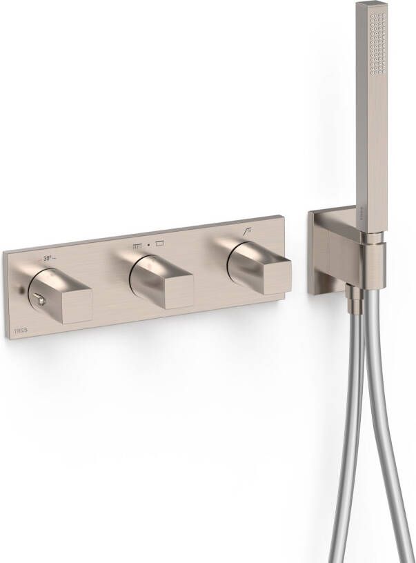 Tres Douchekraan B-System | Inbouw | Thermostaatkraan | Excl.Inbouwdeel | 3-weg | Rechthoek | RVS look