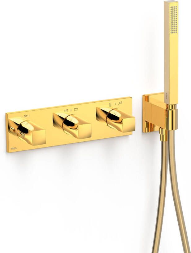 Tres Douchekraan B-System | Inbouw | Thermostaatkraan | Excl.Inbouwdeel | 4-weg | Rechthoek | 24k Goud glans