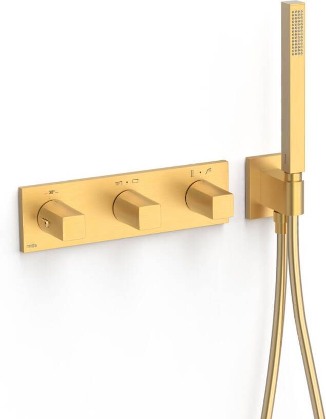 Tres Douchekraan B-System | Inbouw | Thermostaatkraan | Excl.Inbouwdeel | 4-weg | Rechthoek | 24k Goud mat - Foto 2