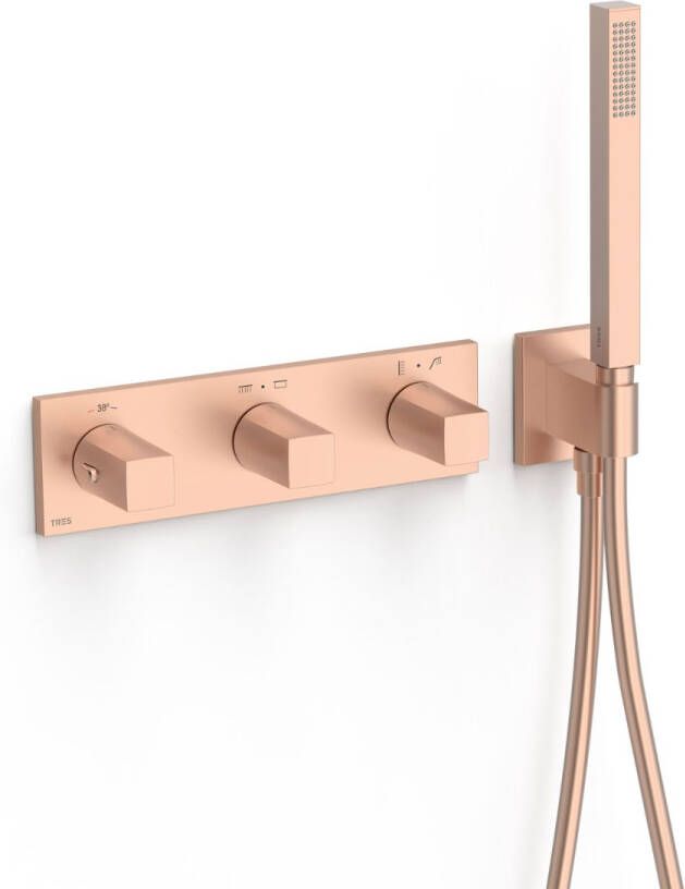 Tres Douchekraan B-System | Inbouw | Thermostaatkraan | Excl.Inbouwdeel | 4-weg | Rechthoek | 24k Rose goud mat