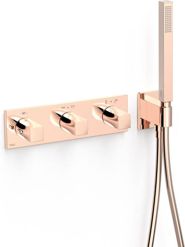Tres Douchekraan B-System | Inbouw | Thermostaatkraan | Excl.Inbouwdeel | 4-weg | Rechthoek | 24k Rose goud - Foto 2