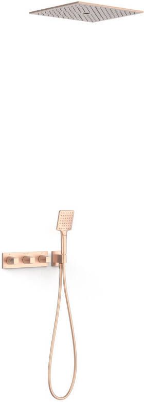 Tres Regendouche set B-System | Inbouw | Thermostaatkraan | 3-weg | Rechthoekig | 24k Rose goud mat