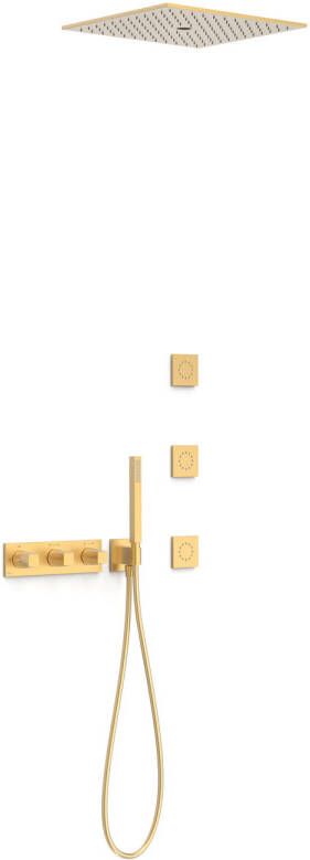 Tres Regendouche set B-System | Inbouw | Thermostaatkraan | 4-weg | Rechthoekig | 24k Goud mat