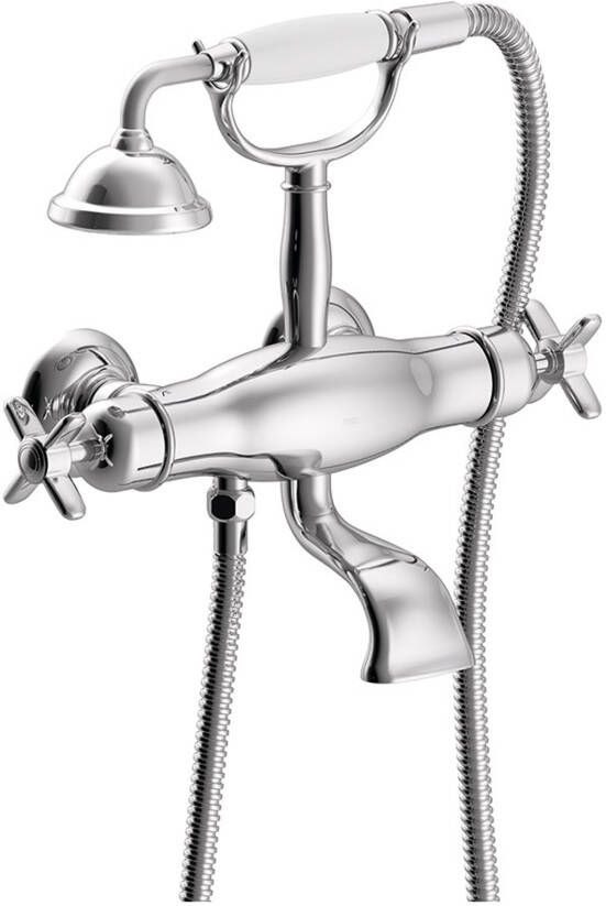 Tres Badkraan Clasic | Opbouw | Thermostaatkraan | Incl.Handdoucheset | 2-weg | hoh 15 cm | 2-knops | Vintage | Chroom - Foto 2